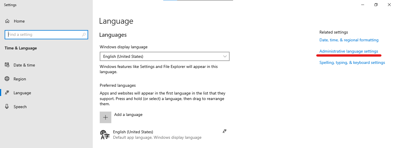 Administrative language settings